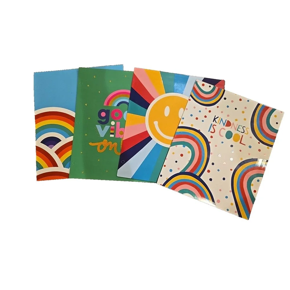 4 Pack School & Office Folders; 2 Pockets, 3 Hole Punched, 4 Designs, 9.75 x 12